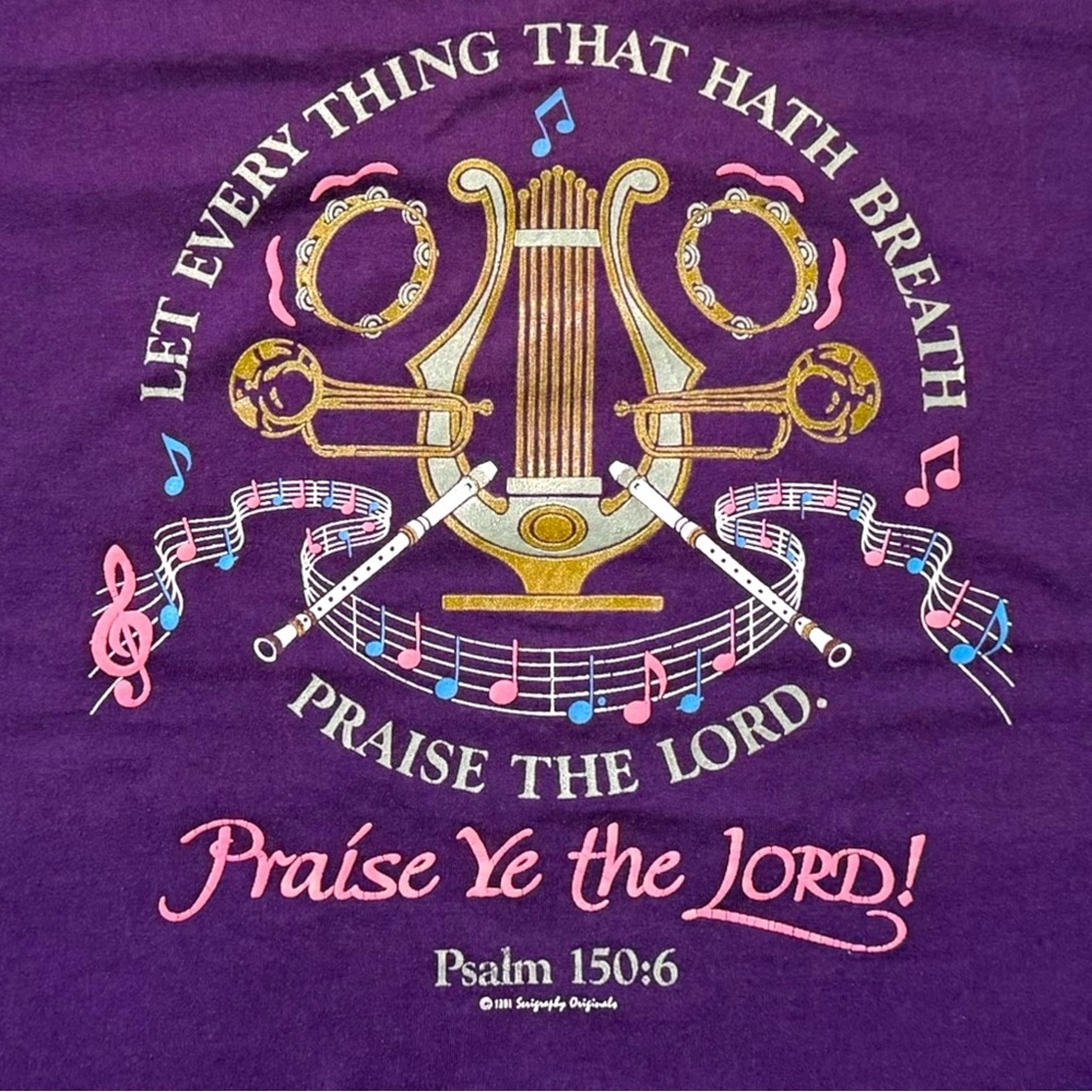 VTG Screen Stars Purple T-Shirt with Musical & Inspirational Design Made in USA‎